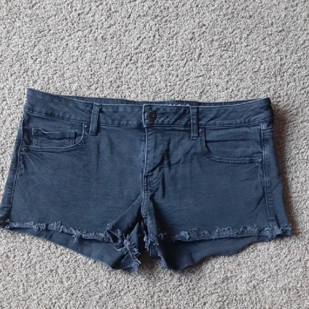 American Eagle Outfitters Black Frayed Hem Jean Shorts